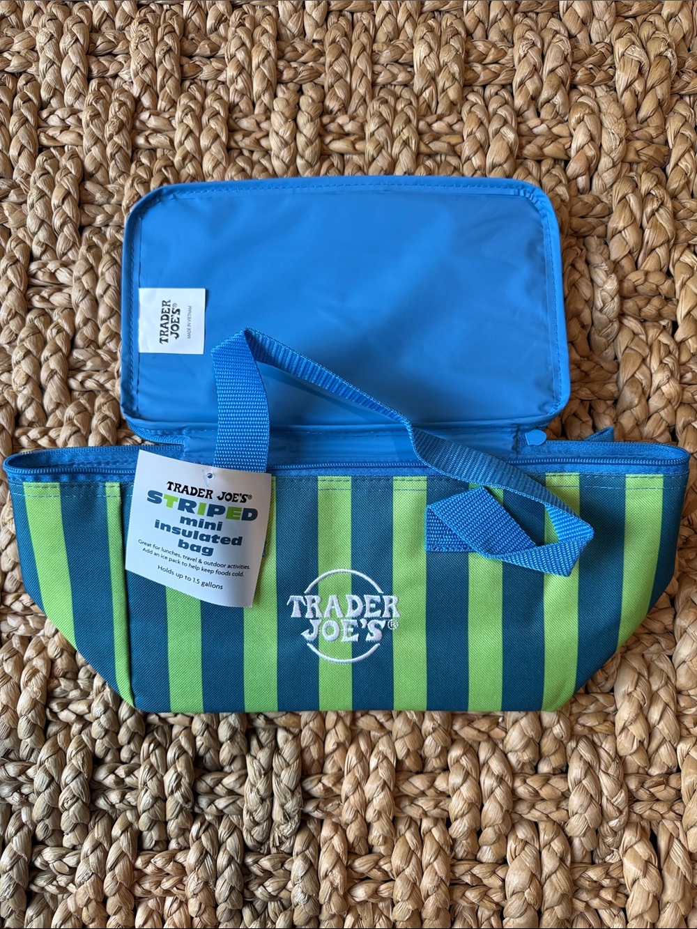 Trader Joe's Striped Mini Insulated Bag in Blue & Green NWT